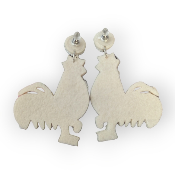 Rooster Chicken Beaded Earrings Farmcore Cottagecore - Picture 2 of 4